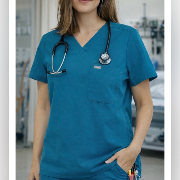 Figs Tops - Figs Teal V-Neck Short Sleeve Tee scrub top